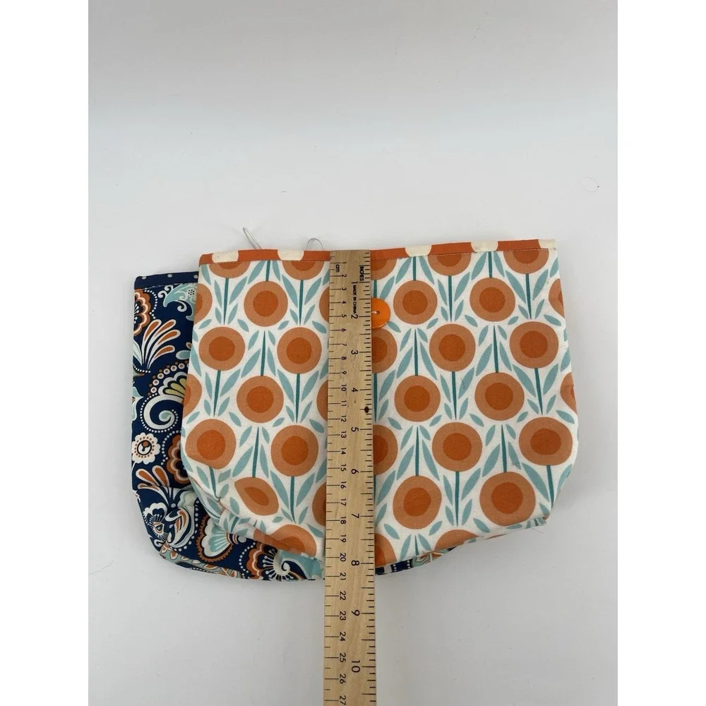 Set of 2 Handmade Fabric Pouches Snap Closure Cosmetic‎ Coin Bags Floral
